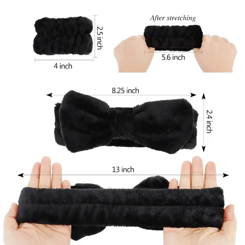 Miniatura 5 de Casoty Juego de 6 diademas de microfibra negra suave de forro polar coral, buena elasticidad, amplia aplicación para maquillaje, yoga, lectura