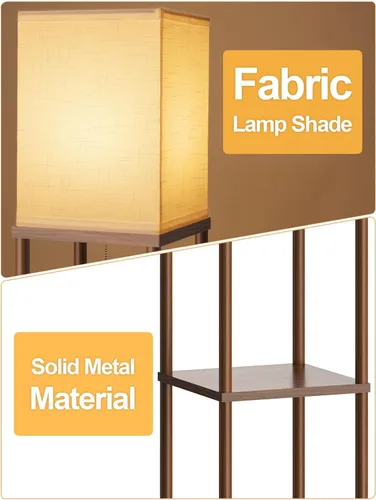 Miniatura 2 de Lámpara de pie con estantes para sala de estar color marrón nogal, lámpara de pie con estante con bombilla LED de 3 CCT, lámpara de columna de pie