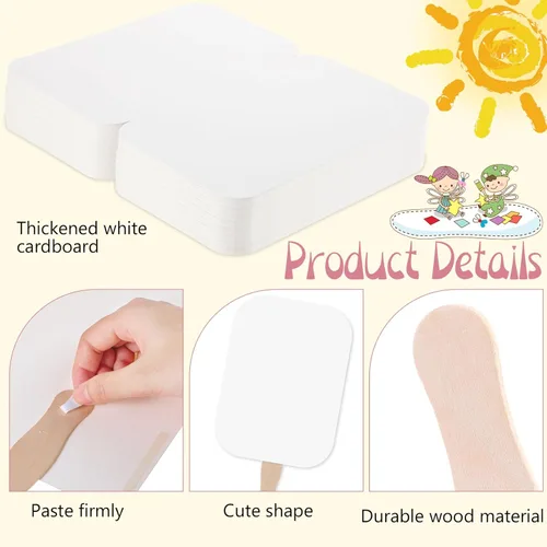 Miniatura 3 de TaoBary Juego de 50 abanicos de papel de bricolaje para iglesia, palos de mano, mango de madera, palos de manualidades, ondulados con cinta