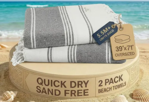 Miniatura 12 de LANE LINEN - Paquete de 4 toallas de playa de gran tamaño, toalla de piscina prelavada, extragrande, de secado rápido y sin arena, toalla de viaje