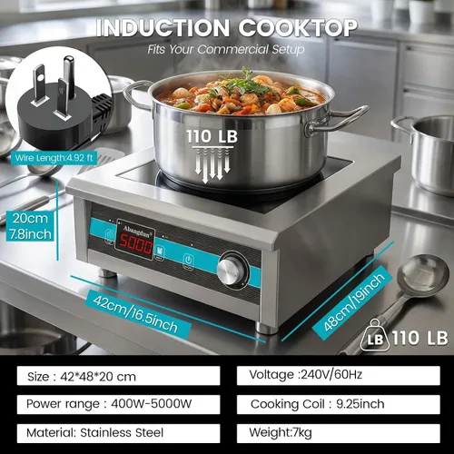 Miniatura 2 de Quemador de inducción comercial de 3500 W, encimera de 208-240 V 9.25-inch copper coil, non-pulse low-heat control, 18H timer for induction hot