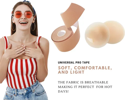 Miniatura 5 de Boob Tape, BoobyTape for Breast Lift Tape A-E Cup, Push Up in All Dress Tape with Reusable Nipplecover Adhesive,Bob Tape