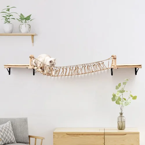 Miniatura 3 de A.FATI Puente de cuerda para gatos montado en la pared largo para gatos de interior, estantes de pared para gatos para dormir, jugar, escalar, cama