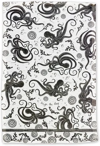 Miniatura 2 de Karma Gifts KA101944 - Toalla de té bohemia en blanco y negro, algodón, pulpo, 18 x 22 pulgadas Blanco/Negro