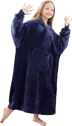 Miniatura 29 de FUSSEDA - Sudadera con manta portátil de gran tamaño, forro polar cálido y grueso con capucha sherpa acogedora con bolsillos y mangas. Regalo