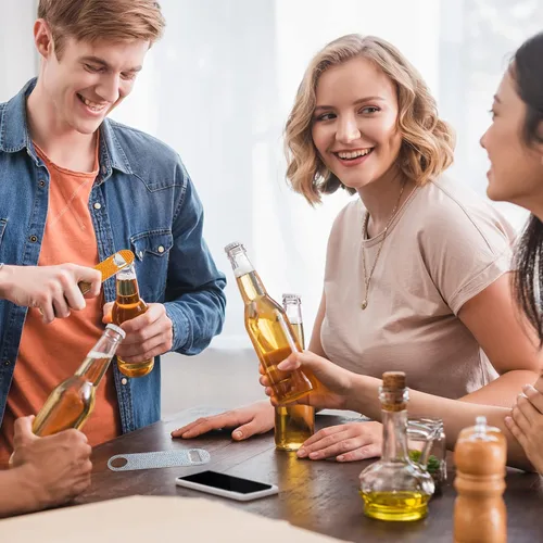 Miniatura 5 de Didaey Abrebotellas plano con purpurina, 4 unidades, acero inoxidable, barra de cerveza, barman clave, amigos, abridor de cerveza con diamantes