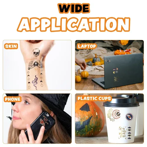 Miniatura 6 de Cheerland Tatuajes de Halloween, esqueleto, tatuajes temporales, negro y blanco, gótico, recuerdos de fiesta de cumpleaños, tatuajes de temperatura