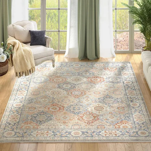 Miniatura 14 de Fashionwu Alfombra de baño con diseño floral para pasillo, alfombra moderna envejecida para sala de estar, alfombra turca, alfombra estética