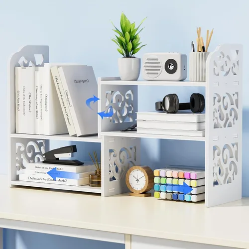 Miniatura 12 de YGYQZ - Estante de almacenamiento de oficina, organizador de escritorio, suministros de escritorio, lindo tocador, organizador ajustable y Negro