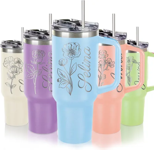 Miniatura 11 de Personalized 16 oz Insulated Coffee Tumbler with Text Name Team number, Custom Engraved World Cup Stainless Steel Double-Wall Travel Cup, Customized