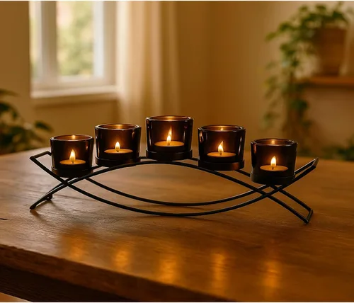 Miniatura 12 de Seraphic - Porta velas arqueado de hierro para centro de mesa Blanco