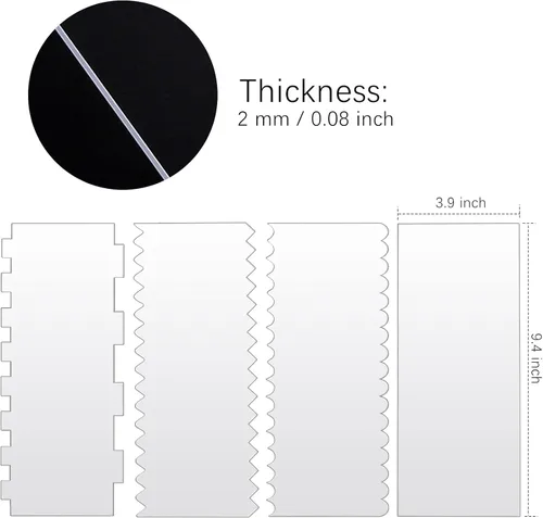 Miniatura 2 de JOERSH 4 raspadores acrílicos para tartas, peines transparentes, glaseado, crema de mantequilla, borde más suave para decoración de crema