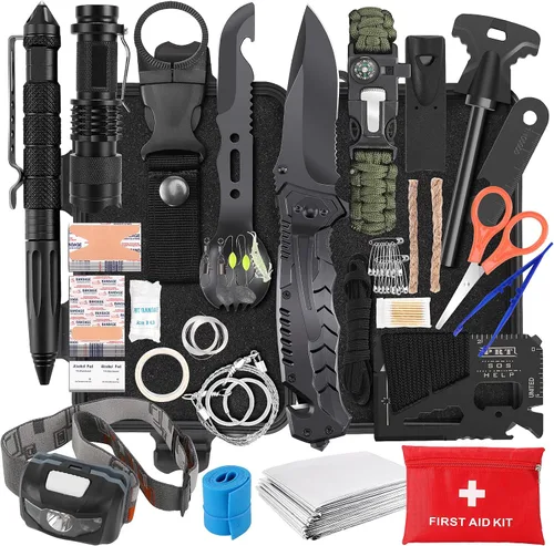 Regalos para hombres, mujeres, papás, kits de supervivencia navideños PIXATO, equipo de supervivencia y equipamiento 116 en 1, kit de emergencia con