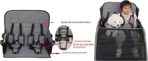 Miniatura 8 de Cochecito de 4 plazas, vagón cuádruple grande para niños de 2, 3, 4, bebé, viaje, todo terreno, empuje, triple, doble, doble cara a lado, con Gris