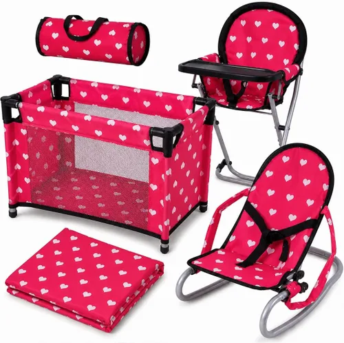Juego de accesorios para muñecas de bebé, cuna para muñecas 3-1, silla alta y asiento de gorila. Accesorios de muñeca de 18 pulgadas con cama para