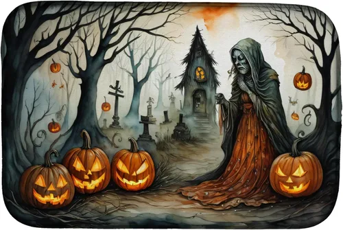Miniatura 34 de Caroline's Treasures DAC2223DDM Tapete de secado de platos de Halloween espeluznante de gato negro, tapete absorbente para secado de platos