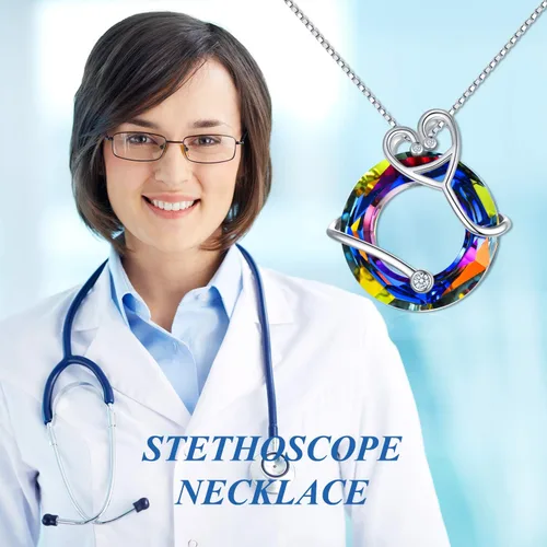 Miniatura 5 de TOUPOP Regalos para enfermera, collar de enfermera de plata de ley 925, colgante temático de enfermería con cristal RN médico caduceo, joyería