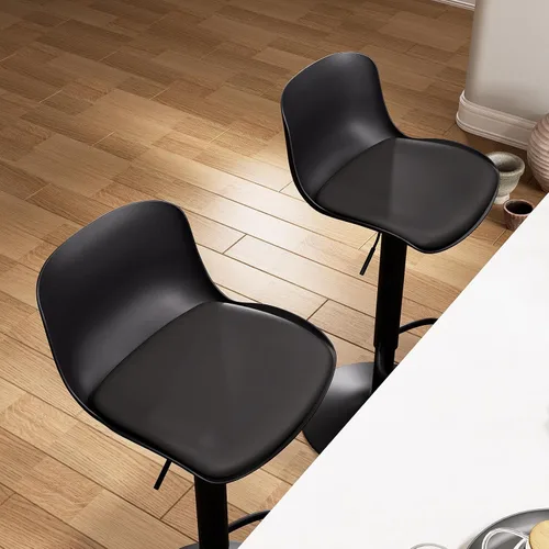 Miniatura 4 de YOUTASTE Juego de 2 taburetes de bar totalmente negros, taburetes de bar giratorios ajustables con respaldo, asientos de silla de bar acolchados
