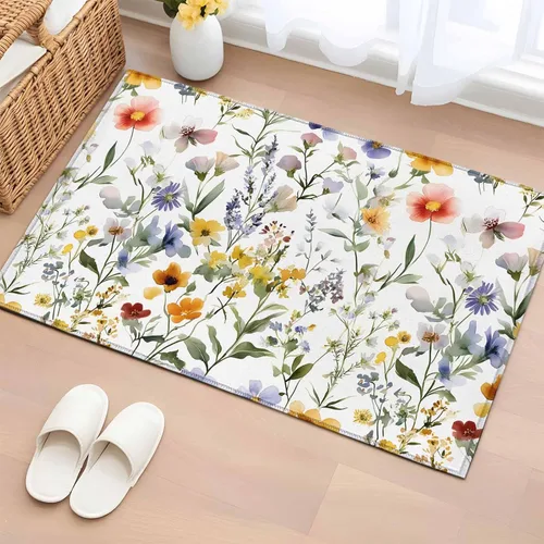 Small Area Rugs 2x3 Ft, Botanical Flower Non-Slip Area Rugs for Living Room Bedroom Entryway, Watercolor Retro Spring Farm Leaf Washable Carpet