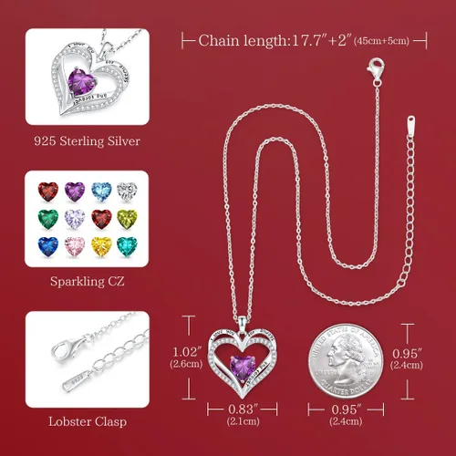 Miniatura 126 de CDE Collares de piedra natal para mujer, plata de ley 925, collar con colgante de corazón para siempre, Navidad, cumpleaños, aniversario, día de San