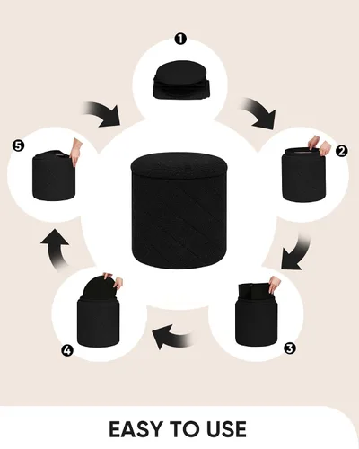 Miniatura 5 de B FSOBEIIALEO Otomana con almacenamiento, Otomana redonda de almacenamiento de bouclé con bandeja, Taburete reposapiés para dormitorio, Otomana