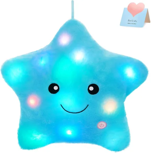 Wewill Creative Luz LED nocturna brillante Almohada de felpa con forma de estrella Juguetes de falta, azul Azul (Variante 2)