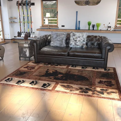 Miniatura 7 de Masada Masada Rugs Kodiak Collection - Alfombra de 2 x 3 pies para cabaña/cabaña con escena de oso y cachorro