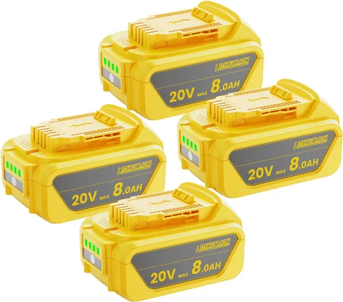 POWTREE Paquete de 4 baterías de litio de 8.0 mAh DCB200 de repuesto para Dewalt de 20 V compatibles con DCB206 DCB201 DCB207 serie DCD/DCF/DCG/DCS