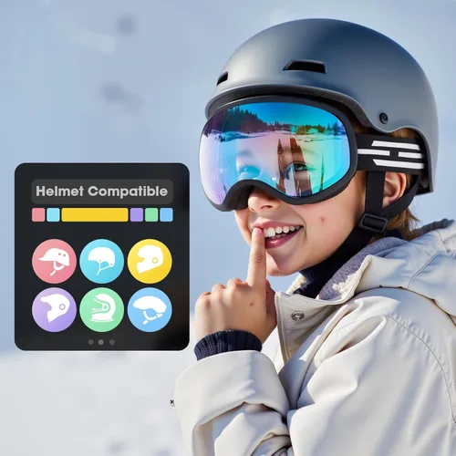 Miniatura 5 de Gafas de esquí para niños, gafas de esquí de nieve para niños, jóvenes, adolescentes, niños y niñas de 5 a 14 años 01.black con lente roja plateada
