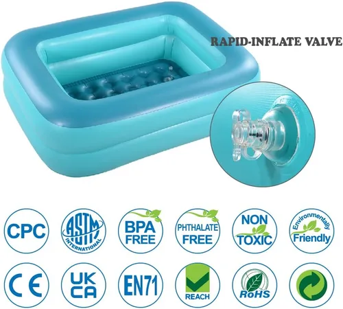 Miniatura 6 de HIWENA Piscina para niños, 45 x 35 x 14 pulgadas, piscina inflable verde para niños con válvula rápida, parche de reparación y tapón de drenaje