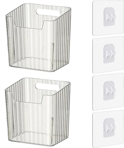 Juego de 2 contenedores organizadores de almacenamiento montados en la pared, estantes flotantes organizadores de refrigerador, contenedores de