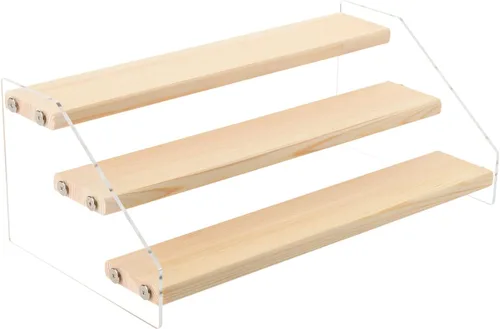 Organizador de especias Homakover de acrílico y madera en niveles - Organizador de 3 niveles transparente para gabinete de cocina y almacenamiento 3