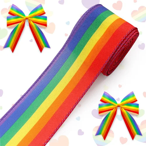 Miniatura 8 de Tiras de cinta de tela arcoíris para el mes del orgullo gay – LGBTQ+ Lesbiana Gay Bisexual Transgénero Cinta con alambre de arpillera – Envoltura