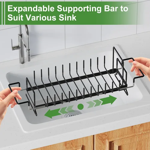 Miniatura 3 de Estante de secado de platos sobre el fregadero, expandible, pequeño, negro, escurridor para secar para la encimera de la cocina, metal de acero
