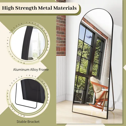 Miniatura 2 de BEAUTYPEAK Espejo de longitud completa de 64 x 21 pulgadas, espejo de cuerpo completo, espejos de pared para colgar o inclinarse con parte superior