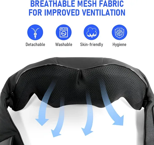 Miniatura 6 de Masajeador inalámbrico de cuello y hombros con calor, masajeador de espalda Shiatsu recargable para aliviar el dolor, almohada de masaje