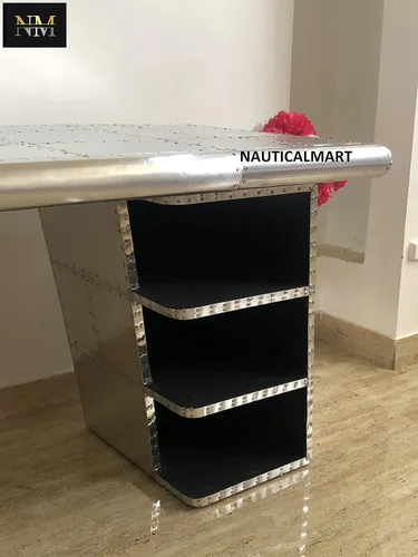 Miniatura 4 de NauticalMart Escritorio ejecutivo de aviador grande, estantería de cajón, ala de avión (60 pulgadas)
