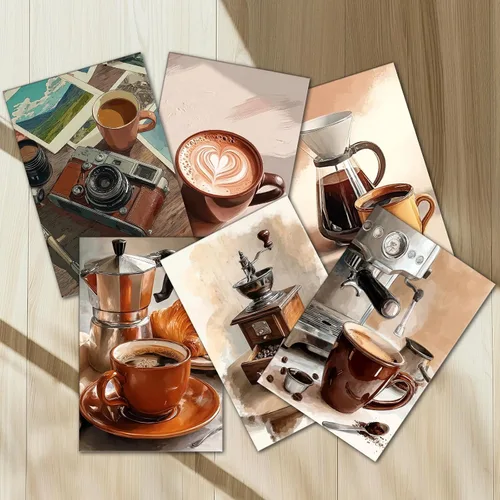 Miniatura 4 de Tucocoo Paquete de 6 pinturas por números para adultos, pintura de café por números para adultos principiantes, desayuno acogedor, kit de pintura