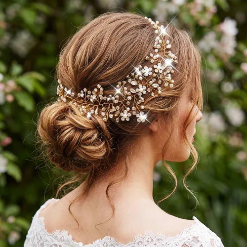 Miniatura 3 de Catery Diadema dorada con diamantes de imitación para novias y mujeres