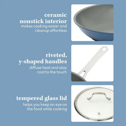 Miniatura 4 de Sur La Table Kitchen Essentials Cool Commune - Juego de ollas y sartenes de aluminio forjado duradero anodizado duro de 10 piezas, interior cerámico