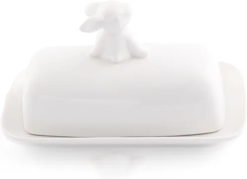 Miniatura 5 de Arthur Court Plato de mantequilla de conejito de cerámica blanca, se adapta a todos los tamaños de mantequilla, duradero y fácil de limpiar, añade