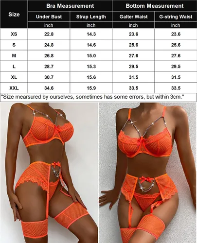 Miniatura 7 de Avidlove Conjunto de liguero para mujer, lencería sexy de malla con aros, 4 piezas, brasier de cadena S-XXL