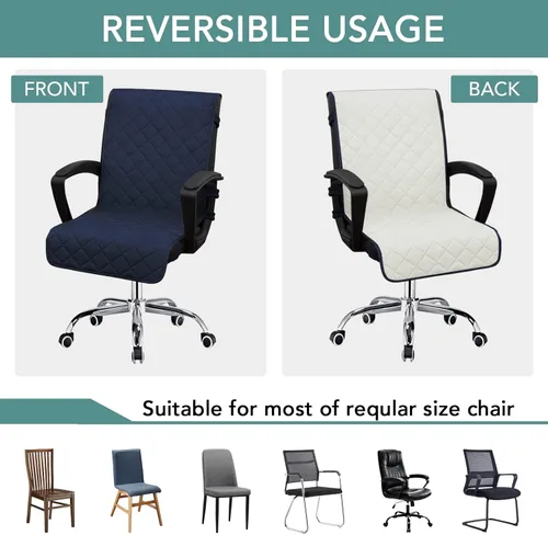 Miniatura 4 de Easy-Going Funda reversible para silla de oficina, resistente al agua, suave, con hebilla antideslizante para sillón o silla sin reposabrazos