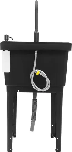 Fregadero de lavandería, fregadero utilitario de ahorro de espacio en negro y blanco con grifo giratorio y dispensador de jabón, bañera de