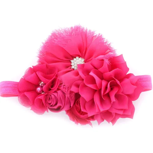 Miniatura 12 de My Lello Diadema Shabby Tela Flor Cluster Bebé - Bebé - Niño Pequeño - Niña Elástico Mineral Hielo, Hielo mineral