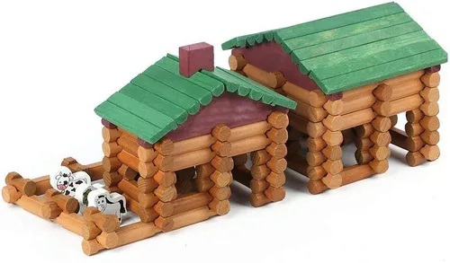 Miniatura 10 de 90 piezas de bloques de construcción de madera para niños pequeños, juego de troncos de cabaña de madera clásico, juguete educativo preescolar