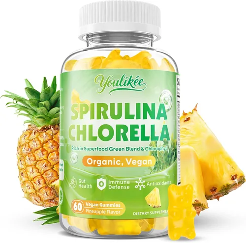 Gomitas orgánicas de Spirulina Chlorella, mezcla de súper verduras con proteínas, clorofila, vitamina C, D3, B12, zinc, apoyan la energía diaria, el