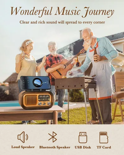 Miniatura 6 de PRUNUS Altavoz Bluetooth de radio J150 Vintage/retro, Radio AM FM con Bluetooth, Radio Bluetooth, Soporte TF tarjeta/reproducción USB, TWS, Radio