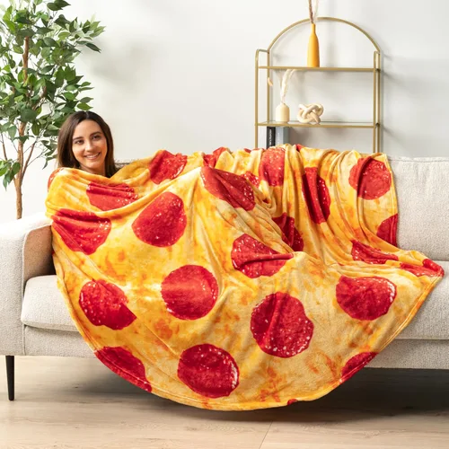 Miniatura 2 de Pavilia Manta de Pizza, Envoltorio de Pizza de Pepperoni y Queso de Doble Cara, Manta Novedosa para Adultos y Niños, Manta de Comida Realista