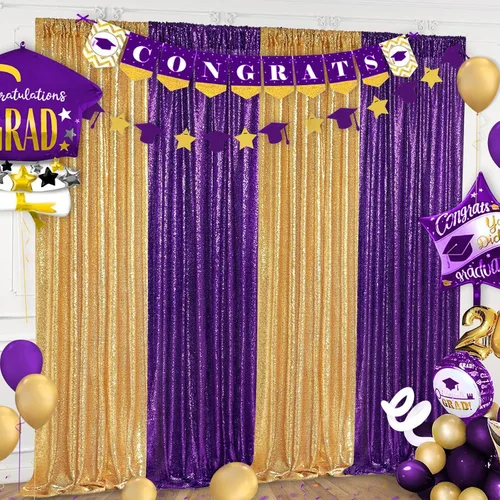 Miniatura 7 de Telón de fondo de lentejuelas moradas 2 paneles 2FTx8FT con purpurina telón de fondo cortinas para fiesta de Halloween fondo de fotos para bodas